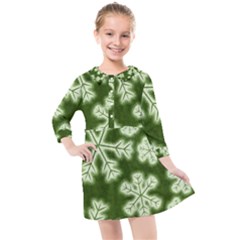 Snowflakes And Star Patterns Green Frost Kids  Quarter Sleeve Shirt Dress