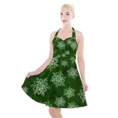 Snowflakes And Star Patterns Green Snow Halter Party Swing Dress 