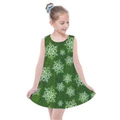 Snowflakes And Star Patterns Green Snow Kids  Summer Dress