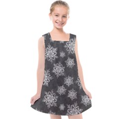 Snowflakes And Star Patterns Grey Snow Kids  Cross Back Dress by artworkshop