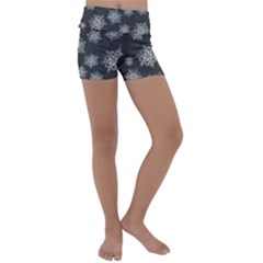 Snowflakes And Star Patterns Grey Snow Kids  Lightweight Velour Yoga Shorts by artworkshop