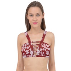 Snowflakes And Star Patterns Red Frost Cage Up Bikini Top by artworkshop