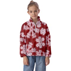 Snowflakes And Star Patterns Red Frost Kids  Half Zip Hoodie