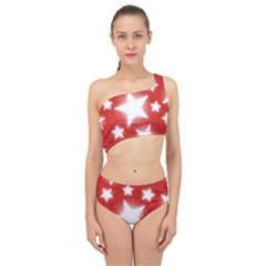 Snowflakes And Star Patterns Red Stars Spliced Up Two Piece Swimsuit