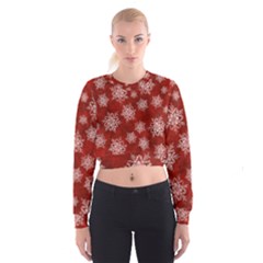 Snowflakes And Star Patternsred Snow Cropped Sweatshirt by artworkshop