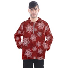 Snowflakes And Star Patternsred Snow Men s Half Zip Pullover by artworkshop