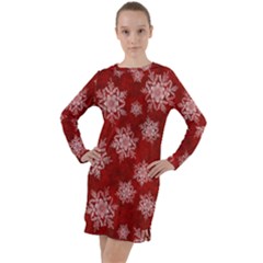 Snowflakes And Star Patternsred Snow Long Sleeve Hoodie Dress by artworkshop