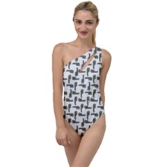 Cute Worm Sketchy Drawing Motif Pattern To One Side Swimsuit by dflcprintsclothing