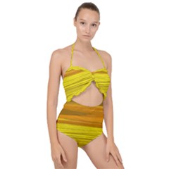 Yellow And Gold Horizontal Stripes - Abstract Art Scallop Top Cut Out Swimsuit by KorokStudios