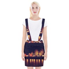 Night Houses River Bokeh Leaves Fall Autumn Braces Suspender Skirt