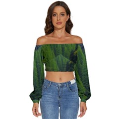 Forest Scenery Nature Trees Woods Long Sleeve Crinkled Weave Crop Top by danenraven