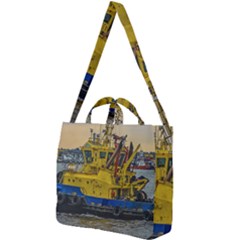 Tugboat Sailing At River, Montevideo, Uruguay Square Shoulder Tote Bag by dflcprintsclothing