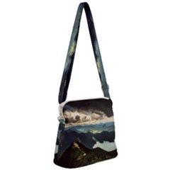 Mountains Sky Clouds Sunset Peak Overlook River Zipper Messenger Bag by danenraven