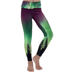 Aurora Borealis Northern Lights Forest Trees Woods Kids  Lightweight Velour Classic Yoga Leggings by danenraven