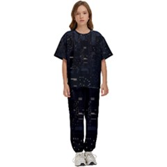 City Night Urban Downtown Science Tower Halo Kids  Tee And Pants Sports Set by danenraven