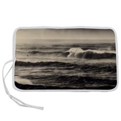 Sea Ocean Waves Sunset Sunrise Rough Seas Nature Black White Pen Storage Case (l) by danenraven