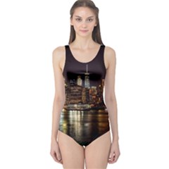 New York City Panorama Urban Hudson River Water One Piece Swimsuit by danenraven