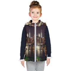 New York City Panorama Urban Hudson River Water Kids  Hooded Puffer Vest by danenraven