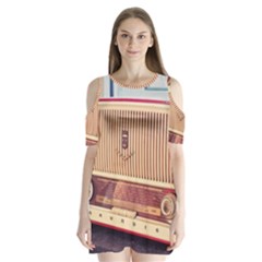 Radio Vintage Listen Retro Music Frequency Shoulder Cutout Velvet One Piece by danenraven