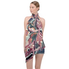 Indonesia Bali Batik Fabric Impression Patterns Halter Asymmetric Satin Top by danenraven