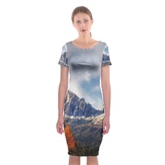 Dolomites Mountains Alps Alpine Trees Conifers Classic Short Sleeve Midi Dress by danenraven