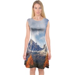 Dolomites Mountains Alps Alpine Trees Conifers Capsleeve Midi Dress by danenraven