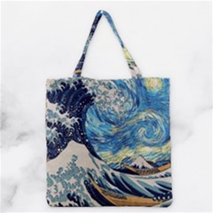 The Great Wave Of Kanagawa Painting Starry Night Vincent Van Gogh Grocery Tote Bag