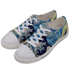 The Great Wave Of Kanagawa Painting Starry Night Vincent Van Gogh Women s Low Top Canvas Sneakers by danenraven