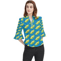 Pattern Aliens Loose Horn Sleeve Chiffon Blouse