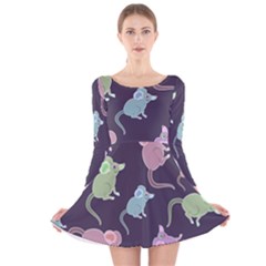 Animals Mouse Cartoon Long Sleeve Velvet Skater Dress by artworkshop