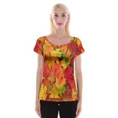 Autumn Background Maple Leaves Cap Sleeve Top