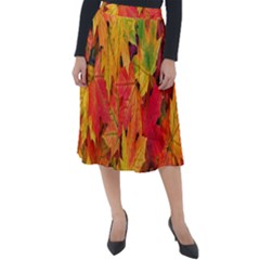 Autumn Background Maple Leaves Classic Velour Midi Skirt 