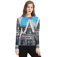 Winter Village Snow Brick Buildings Women s Long Sleeve Rash Guard by artworkshop