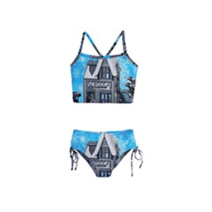 Winter Village Snow Brick Buildings Girls  Tankini Swimsuit by artworkshop