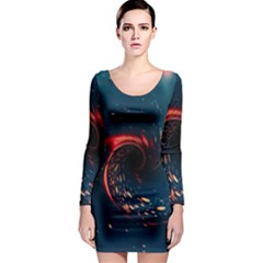 Fluid Swirl Spiral Twist Liquid Abstract Pattern Long Sleeve Bodycon Dress by Ravend