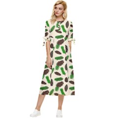 Background Ornamental Spruce Sample Bow Sleeve Chiffon Midi Dress by Ravend