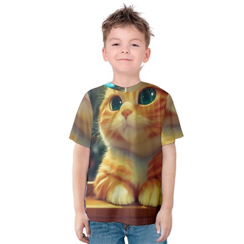 Cute Cat Cat Feline 3d Kids  Cotton Tee by Pakemis