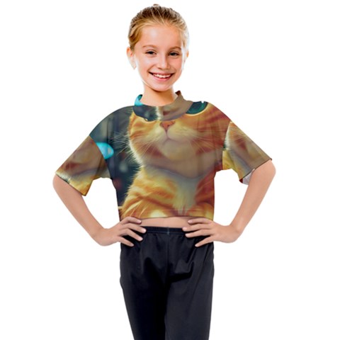 Cute Cat Cat Feline 3d Kids Mock Neck Tee by Pakemis