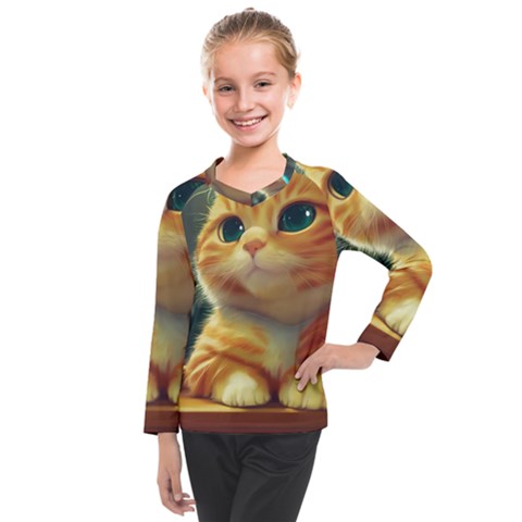 Cute Cat Cat Feline 3d Kids  Long Mesh Tee by Pakemis