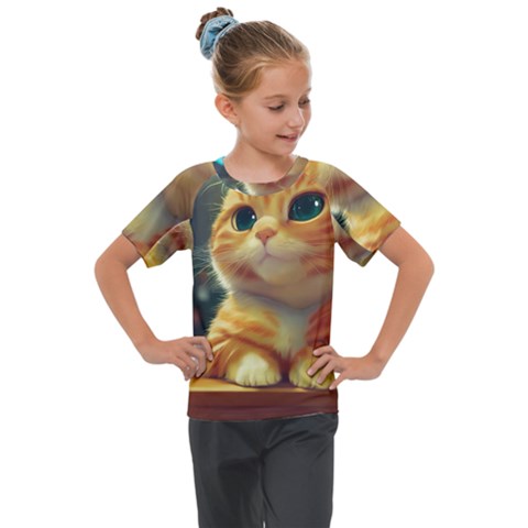 Cute Cat Cat Feline 3d Kids  Mesh Piece Tee by Pakemis