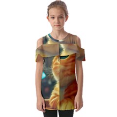 Cute Cat Cat Feline 3d Fold Over Open Sleeve Top by Pakemis