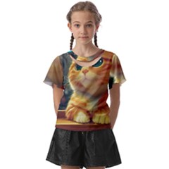 Cute Cat Cat Feline 3d Kids  Front Cut Tee by Pakemis