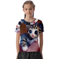 Cute Kitten Kitten Animal Wildlife 3d Kids  Frill Chiffon Blouse