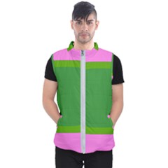 Pink And Green 1105 - Groovy Retro Style Art Men s Puffer Vest by KorokStudios