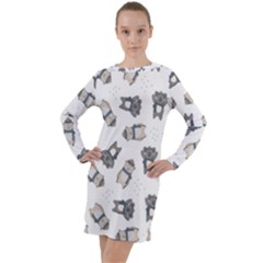 Cute Seamless Pattern With Koala Panda Bear Long Sleeve Hoodie Dress by Pakemis