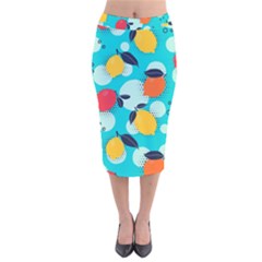 Pop Art Style Citrus Seamless Pattern Velvet Midi Pencil Skirt by Pakemis