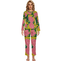 Pink Flower Seamless Pattern Womens  Long Sleeve Lightweight Pajamas Set by Pakemis