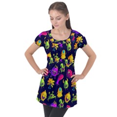 Space Patterns Puff Sleeve Tunic Top by Pakemis