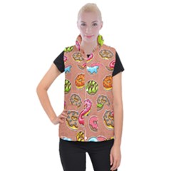 Doughnut Doodle Colorful Seamless Pattern Women s Button Up Vest by Pakemis