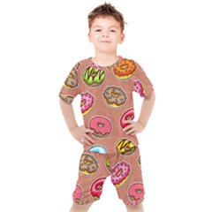 Doughnut Doodle Colorful Seamless Pattern Kids  Tee And Shorts Set